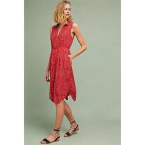 Anthropologie Maeve Vicki Floral Print Belted Shirt Dress‎ | Red | SZ 4